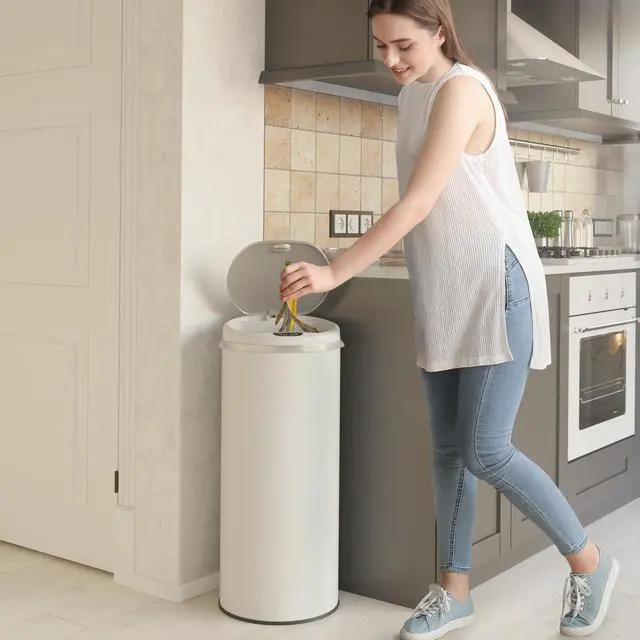 Alt view image 2 of 7 - 50 Liter / 13 Gallon Sensor Kitchen Trash Can with Odor Filter Slim Round White Stainless Steel Automatic Garbage Recycling Bin for Home, Office, Business, Garage