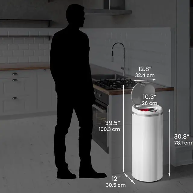 Alt view image 6 of 7 - 50 Liter / 13 Gallon Sensor Kitchen Trash Can with Odor Filter Slim Round White Stainless Steel Automatic Garbage Recycling Bin for Home, Office, Business, Garage