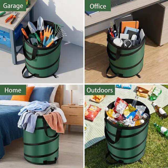 Alt view image 2 of 7 - Camping Trash Can, Pop Up Collapsible Garbage Can, 10 Gallons, Foldable Recycle Bin Made of 600D Oxford Cloth for Gardening, Camping and Home Storage (Green)