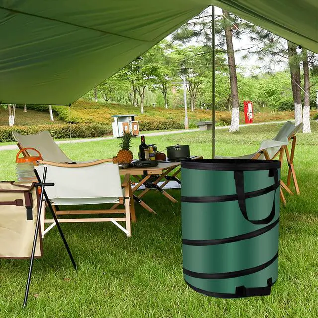 Alt view image 5 of 7 - Camping Trash Can, Pop Up Collapsible Garbage Can, 10 Gallons, Foldable Recycle Bin Made of 600D Oxford Cloth for Gardening, Camping and Home Storage (Green)
