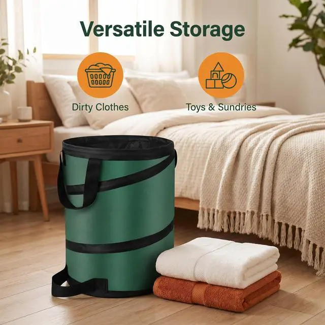 Alt view image 6 of 7 - Camping Trash Can, Pop Up Collapsible Garbage Can, 10 Gallons, Foldable Recycle Bin Made of 600D Oxford Cloth for Gardening, Camping and Home Storage (Green)