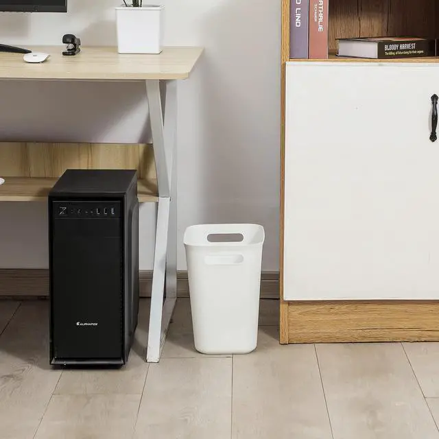 Alt view image 5 of 6 - UUJOLY Plastic Small Trash Can Wastebasket, Garbage Container Basket for Bathrooms, Laundry Room, Kitchens, Offices, Kids Rooms, Dorms, 3.5 Gallon, White