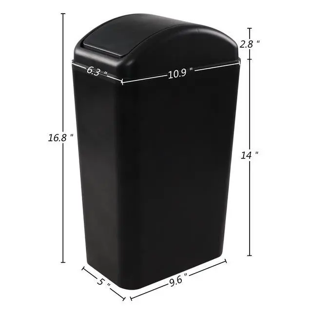 Alt view image 5 of 7 - Plastic Small Trash Can 14 L/ 3.5 Gallon, Black Lid Garbage Bin, Ideal for Condos, Hotels or Dorm Rooms