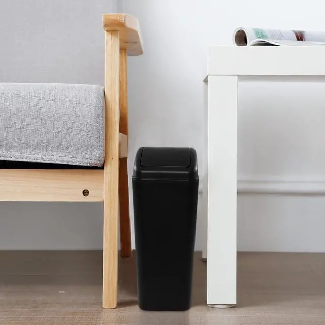 Alt view image 2 of 7 - Plastic Small Trash Can 14 L/ 3.5 Gallon, Black Lid Garbage Bin, Ideal for Condos, Hotels or Dorm Rooms