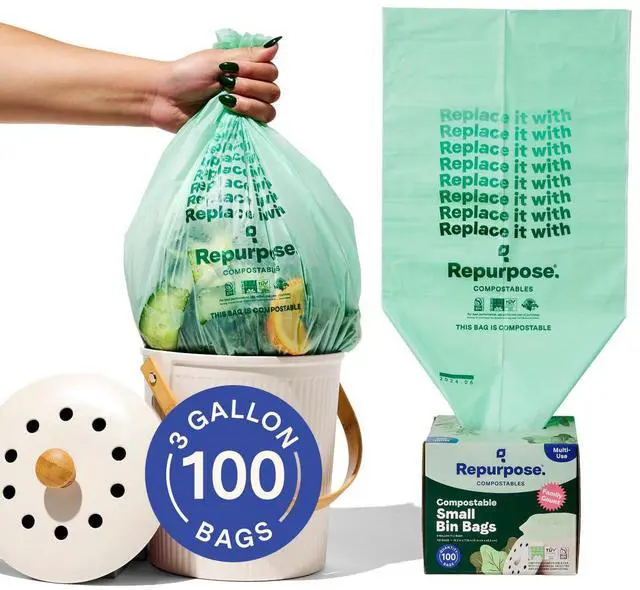 Main image of 3 Gallon Compostable Small Bin Trash Bags, 100 Bags, BPI Certified, Leak-Proof, FDA Approved, Recyclable Packaging