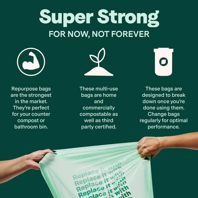 Alt view image 5 of 7 - 3 Gallon Compostable Small Bin Trash Bags, 100 Bags, BPI Certified, Leak-Proof, FDA Approved, Recyclable Packaging