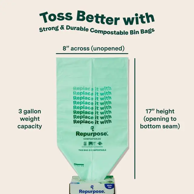 Alt view image 2 of 7 - 3 Gallon Compostable Small Bin Trash Bags, 100 Bags, BPI Certified, Leak-Proof, FDA Approved, Recyclable Packaging
