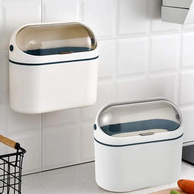 Main image of Desktop Trash Can with Lid, Mini Trash Can for Desk, Small Office Countertop Garbage Can, Mountable Tiny Wastebasket for RV, Dorm, Freezer, Laundry and More (Blue)