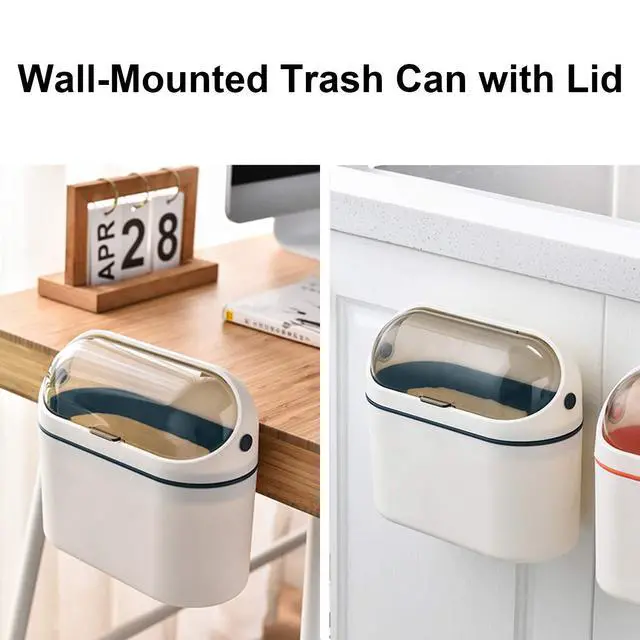 Alt view image 2 of 6 - Desktop Trash Can with Lid, Mini Trash Can for Desk, Small Office Countertop Garbage Can, Mountable Tiny Wastebasket for RV, Dorm, Freezer, Laundry and More (Blue)