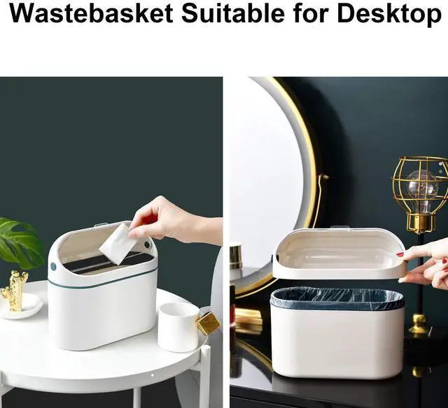 Alt view image 3 of 6 - Desktop Trash Can with Lid, Mini Trash Can for Desk, Small Office Countertop Garbage Can, Mountable Tiny Wastebasket for RV, Dorm, Freezer, Laundry and More (Blue)