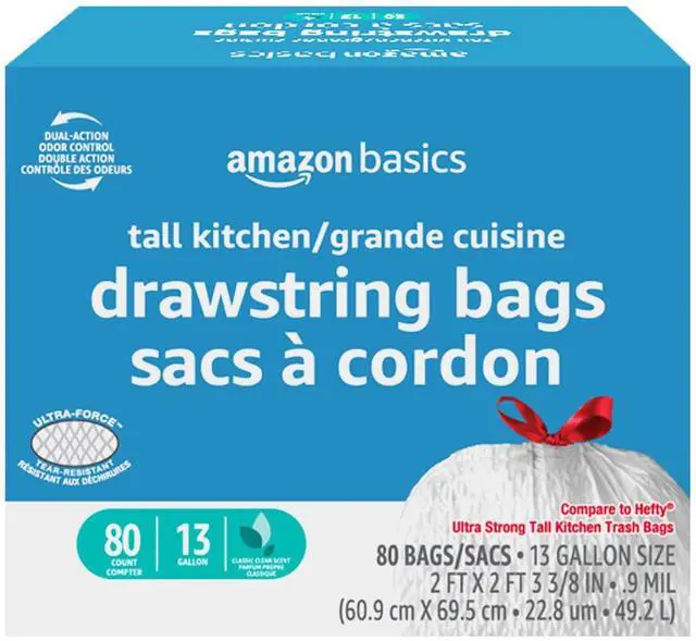 Main image of Ultra-Force Tall Kitchen Drawstring Trash Bags, Classic Clean Scented, 13 Gallon, 80 Count with Odor Control