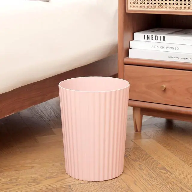 Alt view image 2 of 4 - Small Trash Can Plastic Wastebasket Round Garbage Container Bin for Bathroom, Kitchen, Bedroom, Home Office, College Dorm, Pink