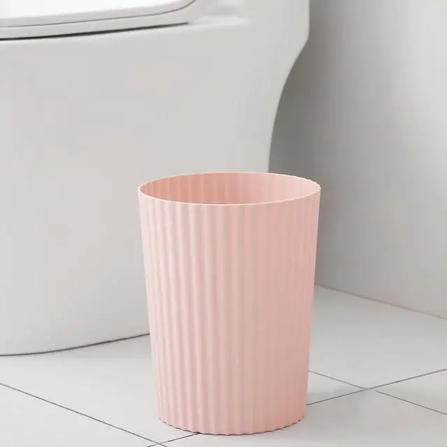 Alt view image 3 of 4 - Small Trash Can Plastic Wastebasket Round Garbage Container Bin for Bathroom, Kitchen, Bedroom, Home Office, College Dorm, Pink