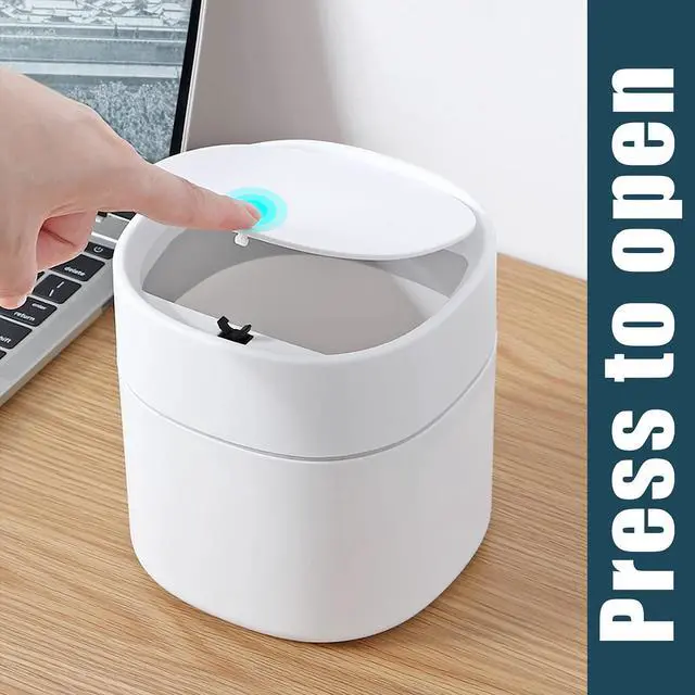 Alt view image 2 of 7 - Mini Desk Trash Can with Lid with Trash Bags 180 pcs Press-Top 0.5 Gallon Tiny Countertop Waste Basket Small Table Top Plastic Covered Garbage Bin for Desk Top