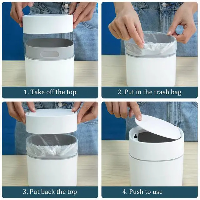 Alt view image 3 of 7 - Mini Desk Trash Can with Lid with Trash Bags 180 pcs Press-Top 0.5 Gallon Tiny Countertop Waste Basket Small Table Top Plastic Covered Garbage Bin for Desk Top