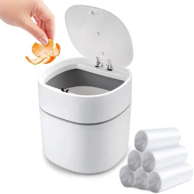 Main image of Mini Desk Trash Can with Lid with Trash Bags 180 pcs Press-Top 0.5 Gallon Tiny Countertop Waste Basket Small Table Top Plastic Covered Garbage Bin for Desk Top