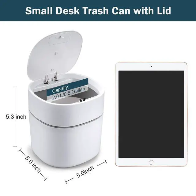 Alt view image 7 of 7 - Mini Desk Trash Can with Lid with Trash Bags 180 pcs Press-Top 0.5 Gallon Tiny Countertop Waste Basket Small Table Top Plastic Covered Garbage Bin for Desk Top