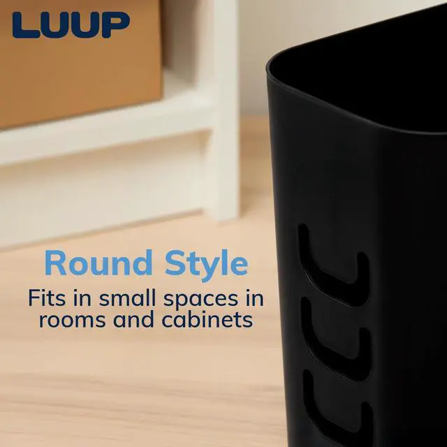 Alt view image 6 of 7 - Luup Trash Can (Black) - Reuse Grocery Bags - Plastic Garbage Container for Bathroom, Vanity, Laundry Room, Kitchen, Office, Garage - 2.5 Gallon Wastebasket with Hooks to Secure Trash Bags