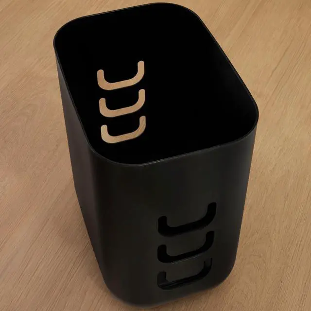 Alt view image 3 of 7 - Luup Trash Can (Black) - Reuse Grocery Bags - Plastic Garbage Container for Bathroom, Vanity, Laundry Room, Kitchen, Office, Garage - 2.5 Gallon Wastebasket with Hooks to Secure Trash Bags