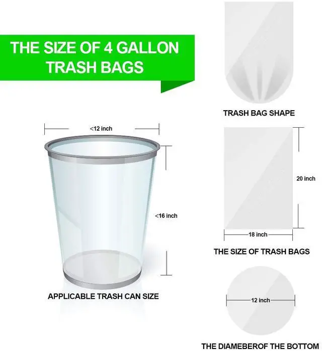 Alt view image 6 of 6 - Clear Small Trash Bags - 4 Gallon Garbage Bags Wastebasket Bin Liners 220 Count Plastic Trash Bags for Bathroom Bedroom Office Trash Can