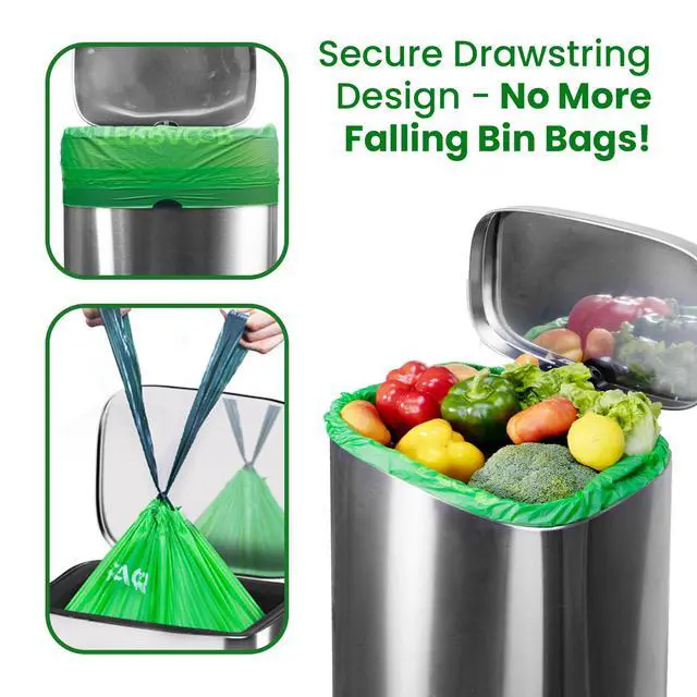 Alt view image 4 of 7 - 6 Gallon Compostable Trash Bags Drawstring, Heavy Duty Extra Thick 1 Mil, 35 Bags, Tall Kitchen Food Scrap Waste Bag, ASTM D6400