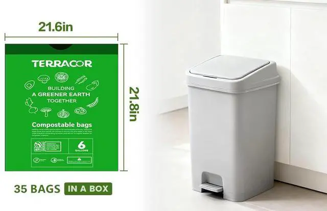 Alt view image 5 of 7 - 6 Gallon Compostable Trash Bags Drawstring, Heavy Duty Extra Thick 1 Mil, 35 Bags, Tall Kitchen Food Scrap Waste Bag, ASTM D6400