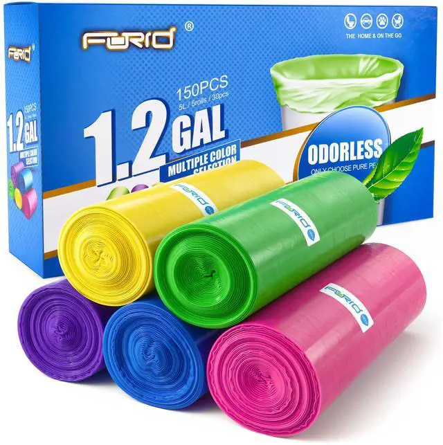 Main image of Small Trash Bags 1.2 Gallon Colored - Extra Thick Mini Garbage Bags Unscented,Strong Plastic Wastebasket Liners for Bathroom Bedroom Office and Car,150 Bags Multi Colored