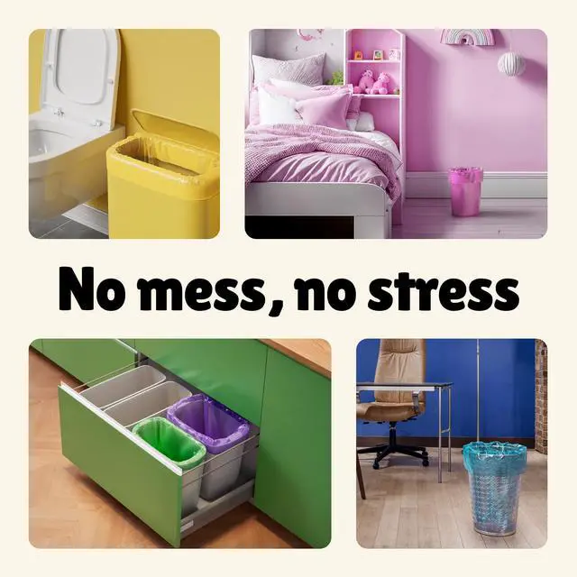 Alt view image 4 of 7 - Small Trash Bags 1.2 Gallon Colored - Extra Thick Mini Garbage Bags Unscented,Strong Plastic Wastebasket Liners for Bathroom Bedroom Office and Car,150 Bags Multi Colored