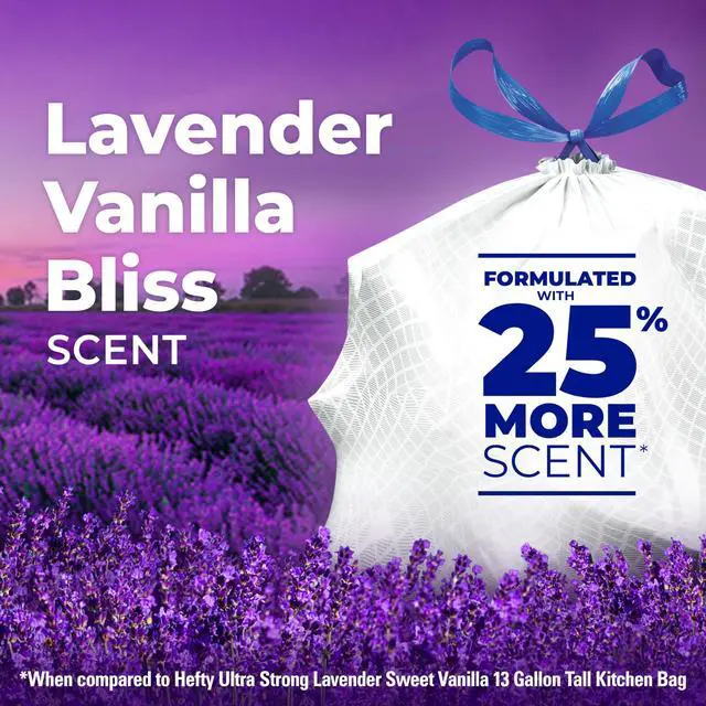 Alt view image 4 of 7 - Ultra Strong Signature Scents 13 Gallon Trash Bags, Lavender Vanilla Bliss Scent, Tall Kitchen Trash Bags with 25% More Scent Technology, White, 80 Count