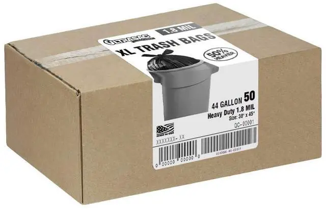 Main image of Heavy Duty 45 Gallon Trash Bags Huge 50 Count/w Ties) - 1.8 MIL - 38" x 45" - Large Black Plastic Garbage Bags for Contractor, Industrial, Home, Kitchen, Commercial, Yard, Lawn, Leaf
