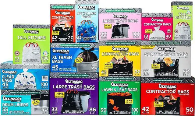 Alt view image 5 of 5 - Heavy Duty 45 Gallon Trash Bags Huge 50 Count/w Ties) - 1.8 MIL - 38" x 45" - Large Black Plastic Garbage Bags for Contractor, Industrial, Home, Kitchen, Commercial, Yard, Lawn, Leaf
