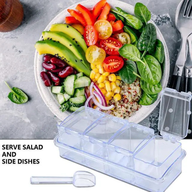 Alt view image 7 of 7 - 4-Cell Clear Seasoning Rack Spice Box Storage Container Condiment Jars Acrylic Seasoning Box with Cover and Spoon