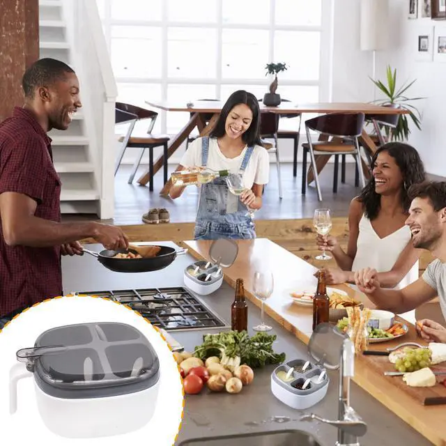 Alt view image 6 of 7 - Seasoning Box with Lid and Spoon, 4 Compartment Spice Pots with Handle, Home Kitchen Condiment Jars for Sugar Salt Pepper
