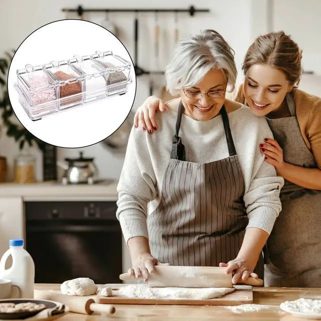 Alt view image 6 of 6 - Clear Seasoning Rack Spice Pots - 4 Piece Storage Container Condiment Jars - Acrylic Seasoning Box, Cruet with Cover and Spoon