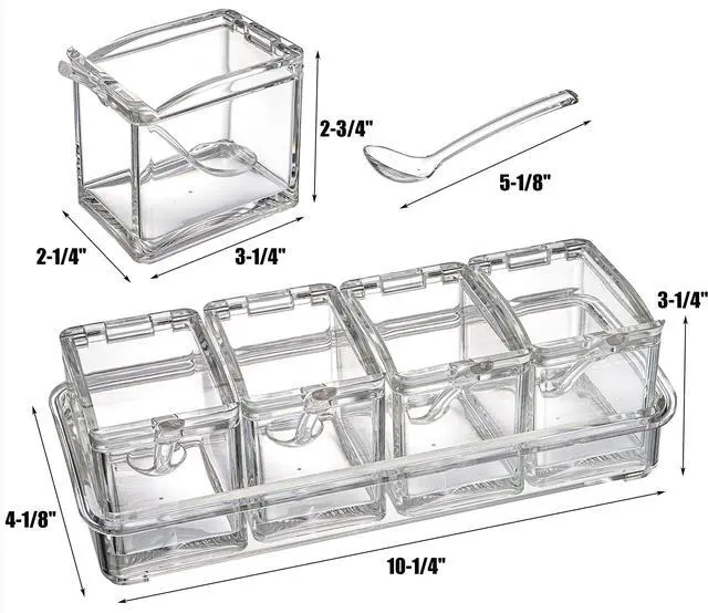 Alt view image 2 of 6 - Clear Seasoning Rack Spice Pots - 4 Piece Storage Container Condiment Jars - Acrylic Seasoning Box, Cruet with Cover and Spoon