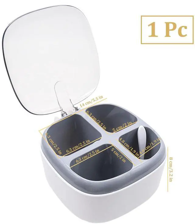 Alt view image 2 of 7 - Seasoning Box with Lid and Spoon, 4 Compartment Spice Pots with Handle, Home Kitchen Condiment Jars for Sugar Salt Pepper
