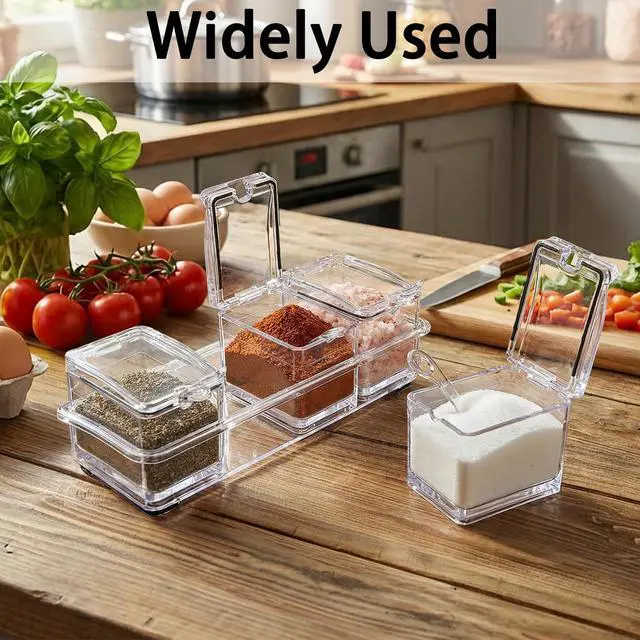 Alt view image 5 of 6 - Clear Seasoning Rack Spice Pots - 4 Piece Storage Container Condiment Jars - Acrylic Seasoning Box, Cruet with Cover and Spoon