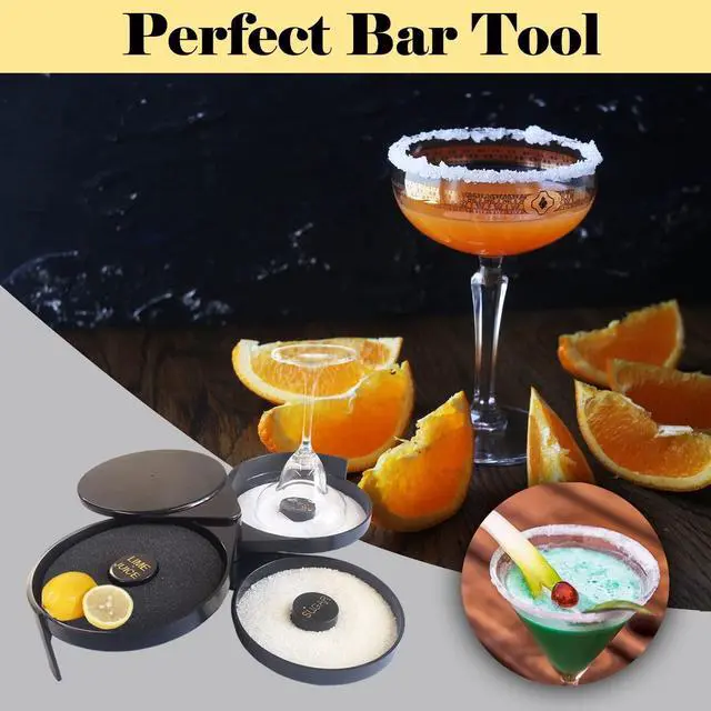 Alt view image 5 of 6 - 3 Tier Bar Glass Rimmer with Sponge for Cocktails and Margarita Mixing,Salt and Sugar Container,Seasoning Box,Bartender Tool for Bar,Pub Party and Reception,Black