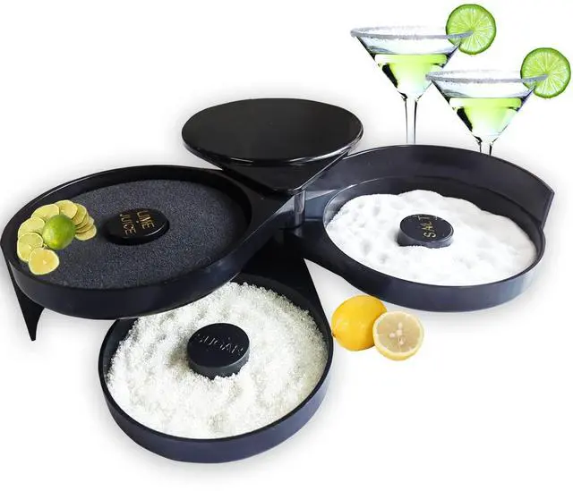 Main image of 3 Tier Bar Glass Rimmer with Sponge for Cocktails and Margarita Mixing,Salt and Sugar Container,Seasoning Box,Bartender Tool for Bar,Pub Party and Reception,Black