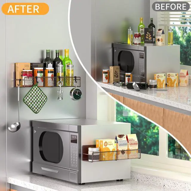 Alt view image 5 of 6 - Magnetic Spice Rack for Refrigerator, 2 Pack 100% Metal Strong Magnet Shelf, Space Saving Spice Organizer W/ Hooks, Movable Magnetic Fridge Shelf, Kitchen Home Laundry Room Storage Organization, Brown