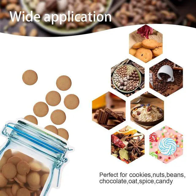 Alt view image 4 of 6 - 20 Pack Mason Jar Zipper Bags, Reusable Snack Food Storage Bags for Kitchen Sandwich Picnic Organizer