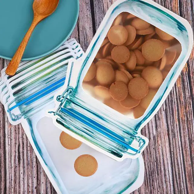 Alt view image 5 of 6 - 20 Pack Mason Jar Zipper Bags, Reusable Snack Food Storage Bags for Kitchen Sandwich Picnic Organizer