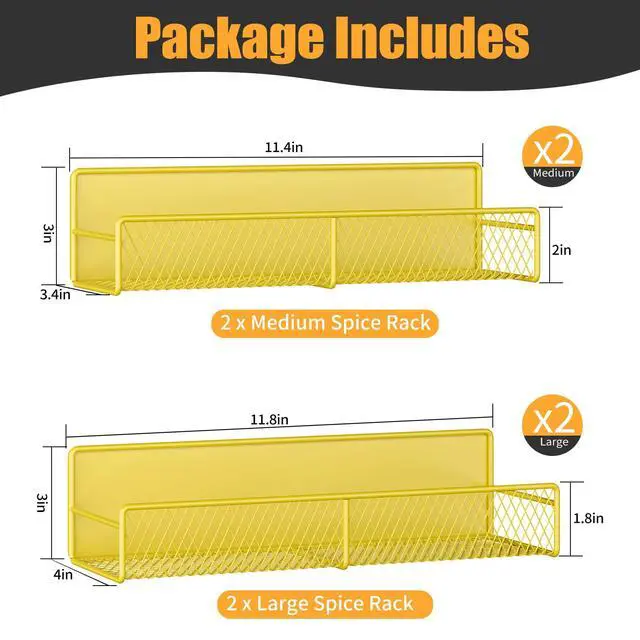 Alt view image 2 of 6 - Magnetic Spice Rack for Refrigerator, 4 Pack 100% Metal Strong Magnet Fridge Shelves, Space Saving Spice Organizer, No Drilling Moveable Home Kitchen Laundry Room Storage Organization, Yellow
