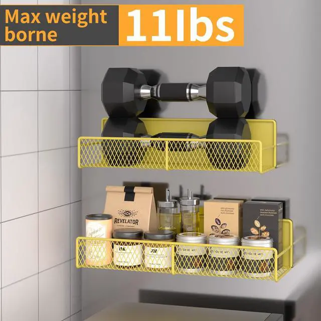 Alt view image 3 of 6 - Magnetic Spice Rack for Refrigerator, 4 Pack 100% Metal Strong Magnet Fridge Shelves, Space Saving Spice Organizer, No Drilling Moveable Home Kitchen Laundry Room Storage Organization, Yellow