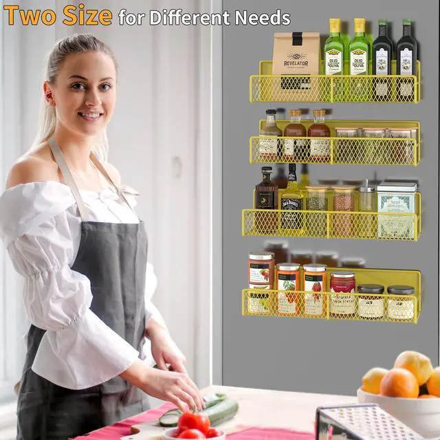 Alt view image 5 of 6 - Magnetic Spice Rack for Refrigerator, 4 Pack 100% Metal Strong Magnet Fridge Shelves, Space Saving Spice Organizer, No Drilling Moveable Home Kitchen Laundry Room Storage Organization, Yellow