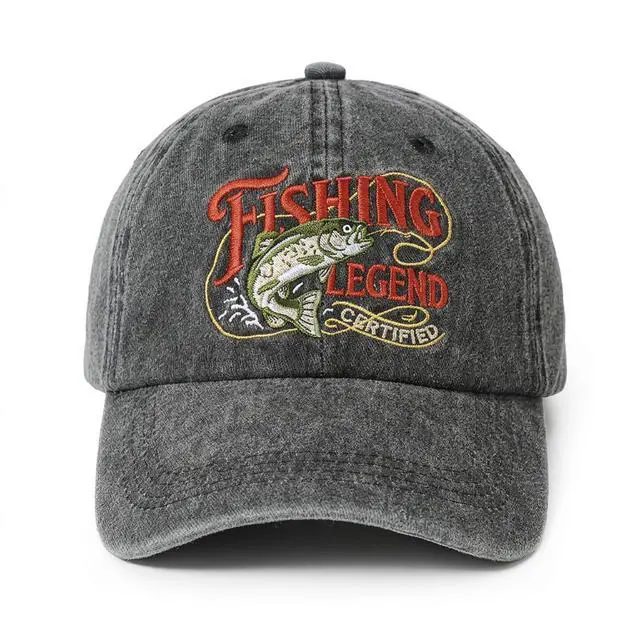 Main image of Fishing Hat for Men Dad, Fishing Gifts for Fishing Lover, Adjustable Embroidered Washed Distressed Baseball Cap, Fathers Day Birthday Gifts for Husband from Wife Black