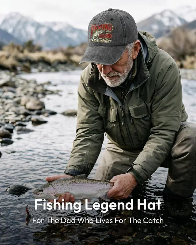 Alt view image 2 of 7 - Fishing Hat for Men Dad, Fishing Gifts for Fishing Lover, Adjustable Embroidered Washed Distressed Baseball Cap, Fathers Day Birthday Gifts for Husband from Wife Black