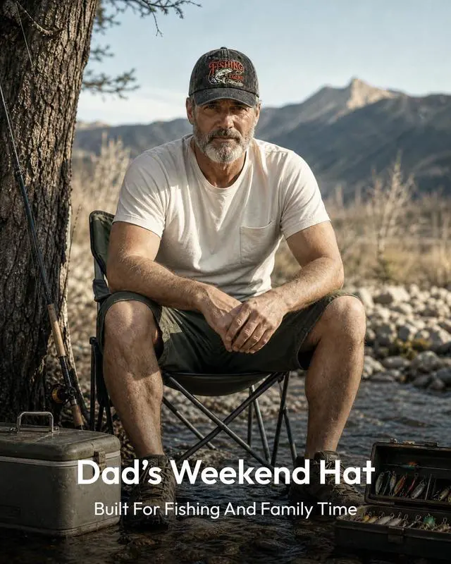 Alt view image 6 of 7 - Fishing Hat for Men Dad, Fishing Gifts for Fishing Lover, Adjustable Embroidered Washed Distressed Baseball Cap, Fathers Day Birthday Gifts for Husband from Wife Black