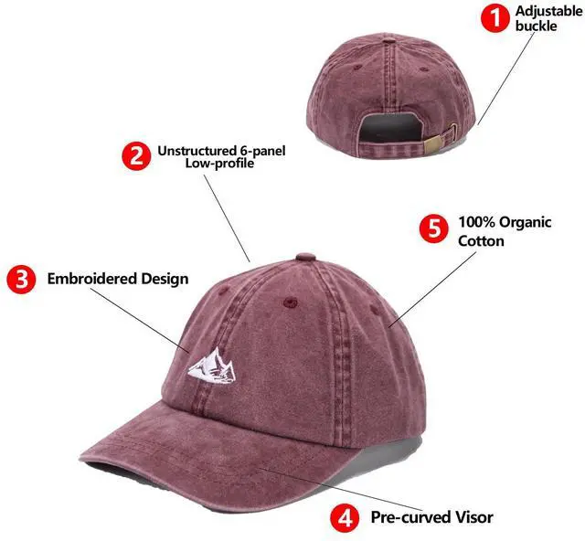 Alt view image 5 of 6 - Dad Hats for Men Womens Baseball Caps Mountain Hat Adjustable Unstructured Vintage Outdoor Cap(Winery)