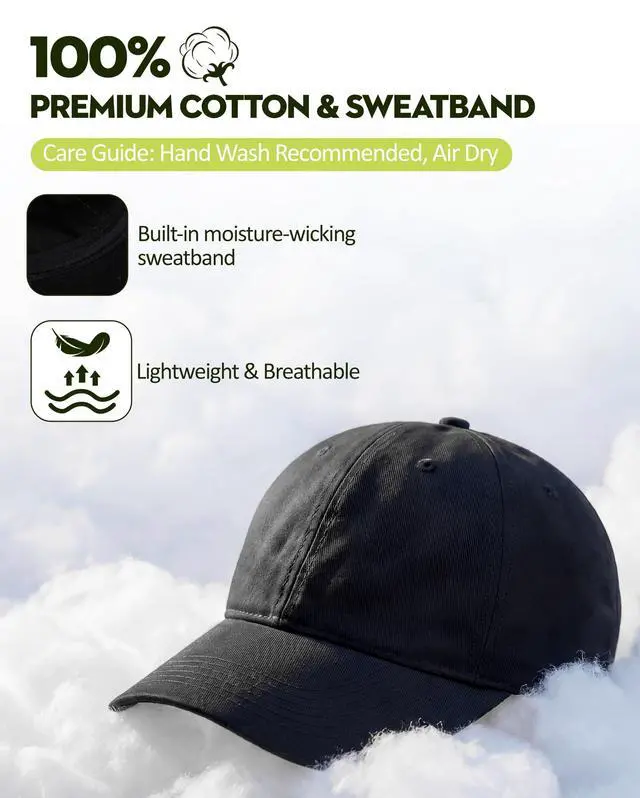 Alt view image 4 of 6 - Black Baseball Caps for Women Men, Adjustable Cotton Dad Hat, Lightweight Everyday Cap for Travel, Casual Wear, Outdoor Activities and Bad Hair Days